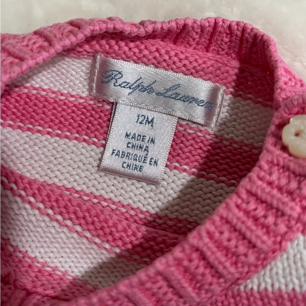 Ralph Lauren Polo Infant Pink White Striped Cotton Sweater Size 12 Month